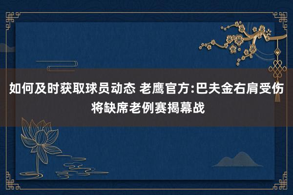 如何及时获取球员动态 老鹰官方:巴夫金右肩受伤 将缺席老例赛揭幕战